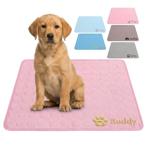 Personalized Dog Cooling Mat Custom Pet Ice Pad with Name & Photo, Washable Ice Silk Summer Cooling Blanket for Dogs Cats, Portable Self Cooling Bed Mat for Kennel Crate Sofa