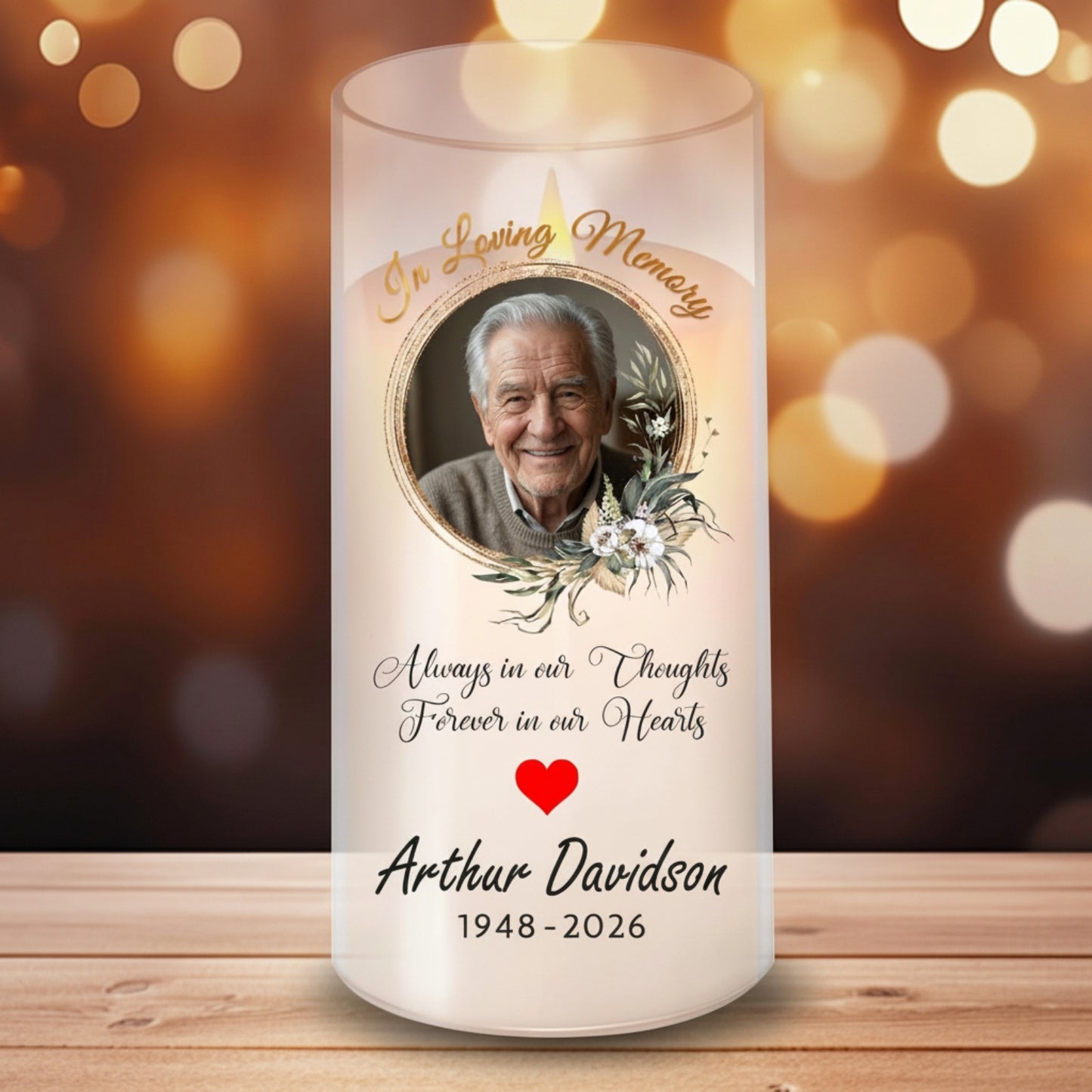 Personalized Memorial Flameless Candle Custom Photo LED Remembrance Candle with Name and Dates Sympathy Gift for Loss of Loved One