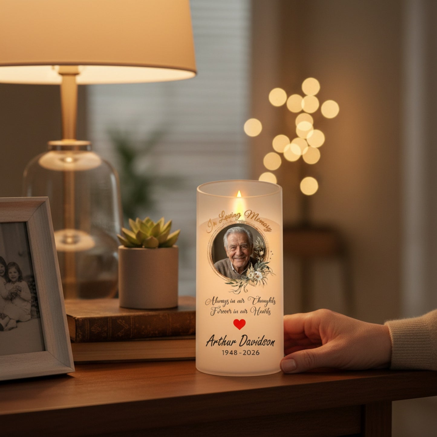 Personalized Memorial Flameless Candle Custom Photo LED Remembrance Candle with Name and Dates Sympathy Gift for Loss of Loved One
