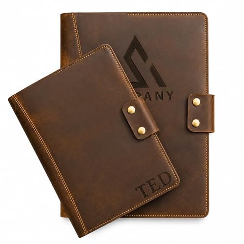 Personalized Leather Portfolio Custom Business Document Organizer Padfolio with Name Logo Engraving, Professional Resume Folder Binder Gift for Men Women Coworker Graduation