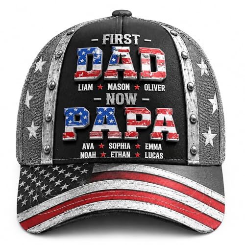 Personalized 3D Effect Dad Hat with Kids Names, Custom Classic Baseball Cap for Men, Unique Fathers Day Birthday Gifts for Daddy Grandpa Husband