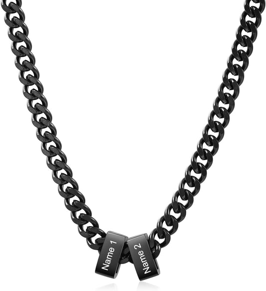 Custom Name Necklace for Men Personalized Engraved Bead Chain Mens Jewelry Stainless Steel Customized Family Names Necklaces Birthday Husband Dad Son