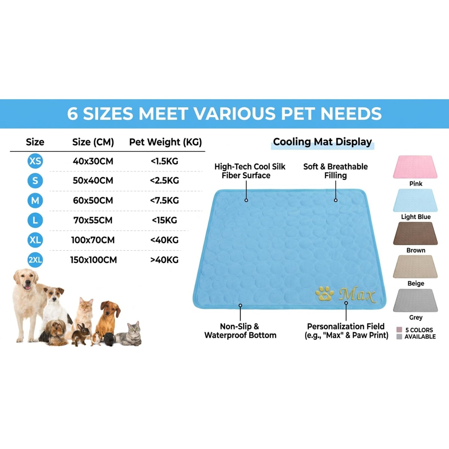 Personalized Dog Cooling Mat Custom Pet Ice Pad with Name & Photo, Washable Ice Silk Summer Cooling Blanket for Dogs Cats, Portable Self Cooling Bed Mat for Kennel Crate Sofa
