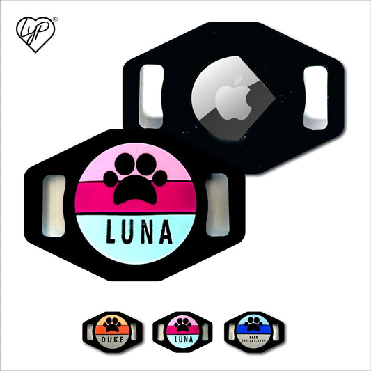 Personalized Slide On Dog ID Tag Compatible with Airtag, Custom Engraved Pet Collar Name Plate, Jingle Free Silicone Holder for GPS Tracker