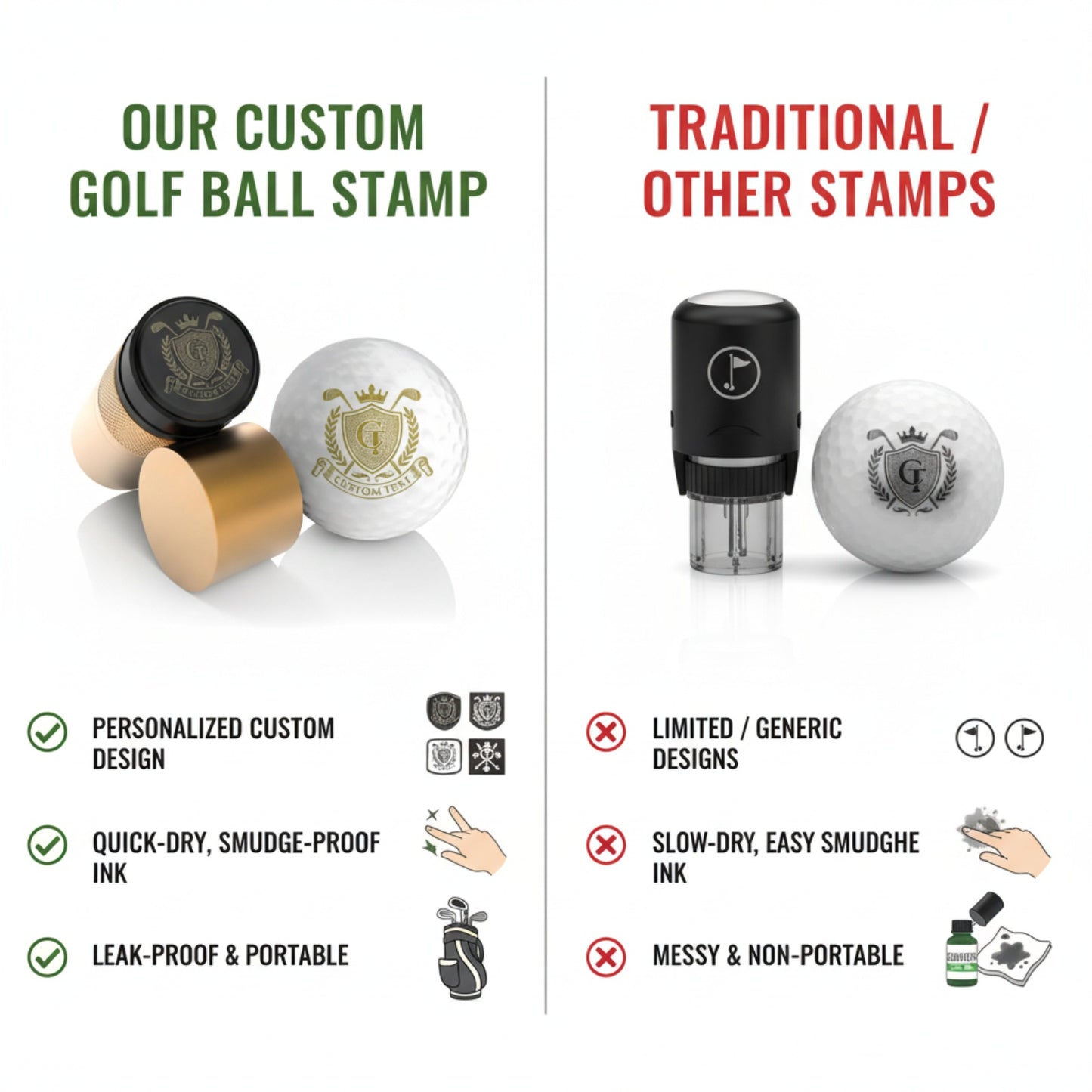 Personalized Golf Ball Stamp Custom Marker with Logo Quick Dry Smudge-Proof Ink Golf Accessories Gifts for Men Golfers