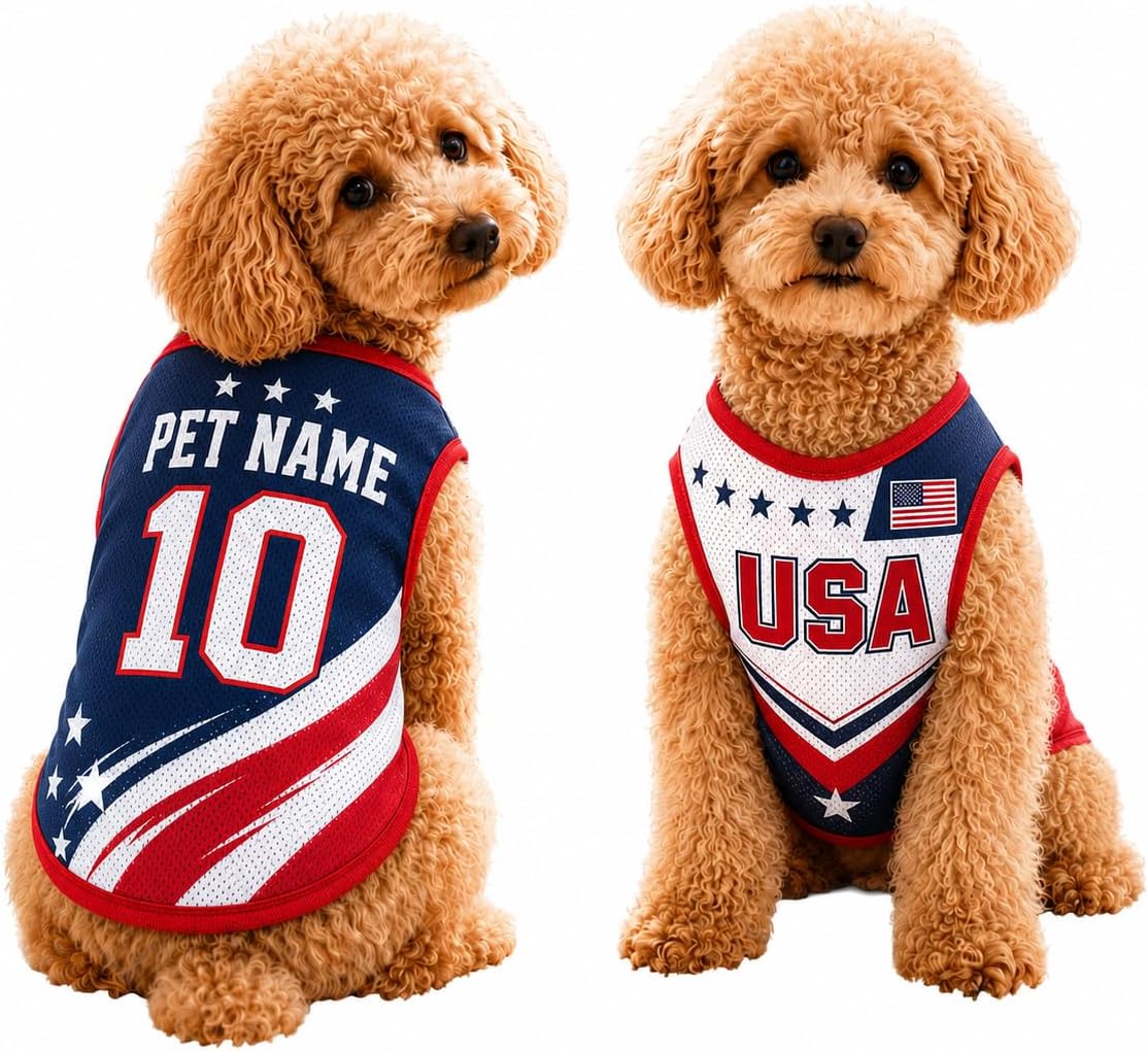 Personalized USA Pet Soccer Jersey Custom Name and Number, Breathable Dog Cat Football Fan Shirt, American Team Sports Outfit for 2026 Game Day