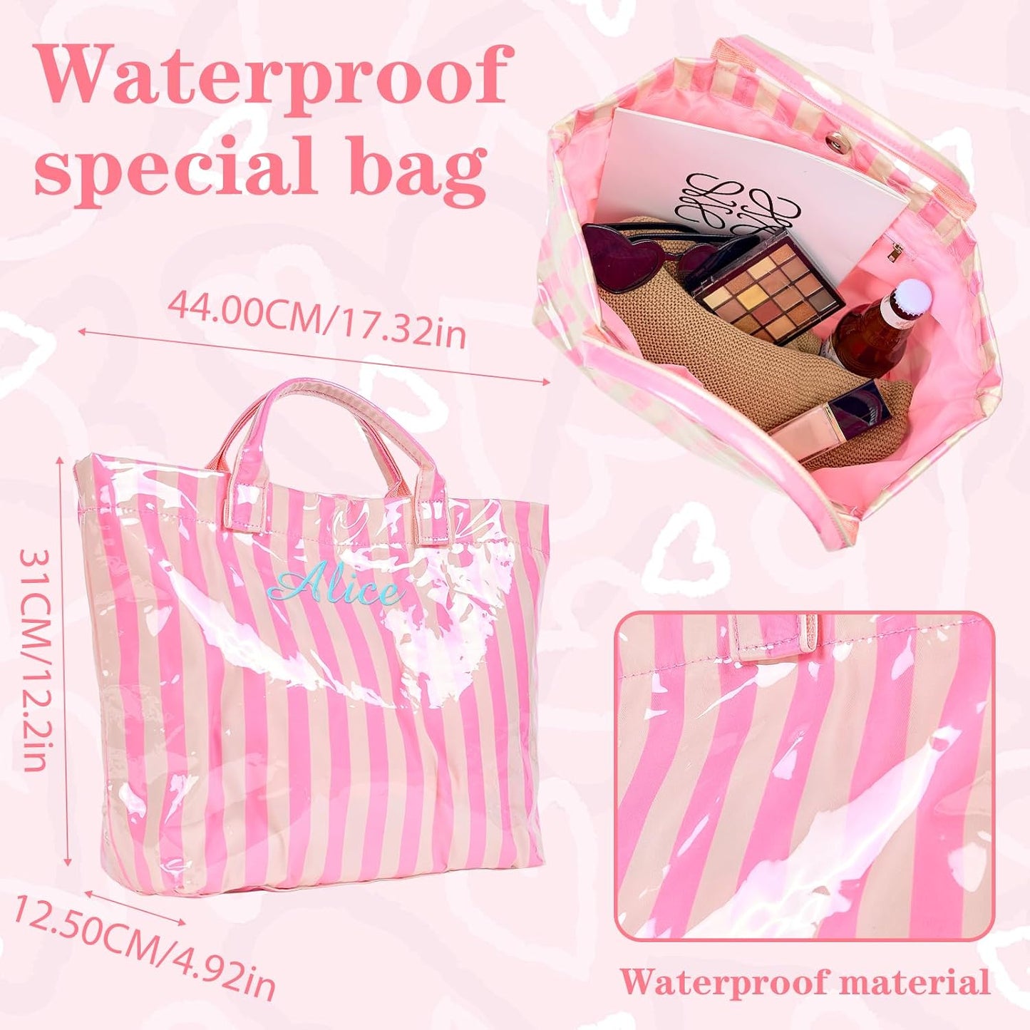 Personalized Beach Bag with Name, Custom Waterproof PVC Jelly Tote for Women, Embroidered Bridesmaid Pool Bag for Summer Vacation, Travel & Bachelorette Party Favors