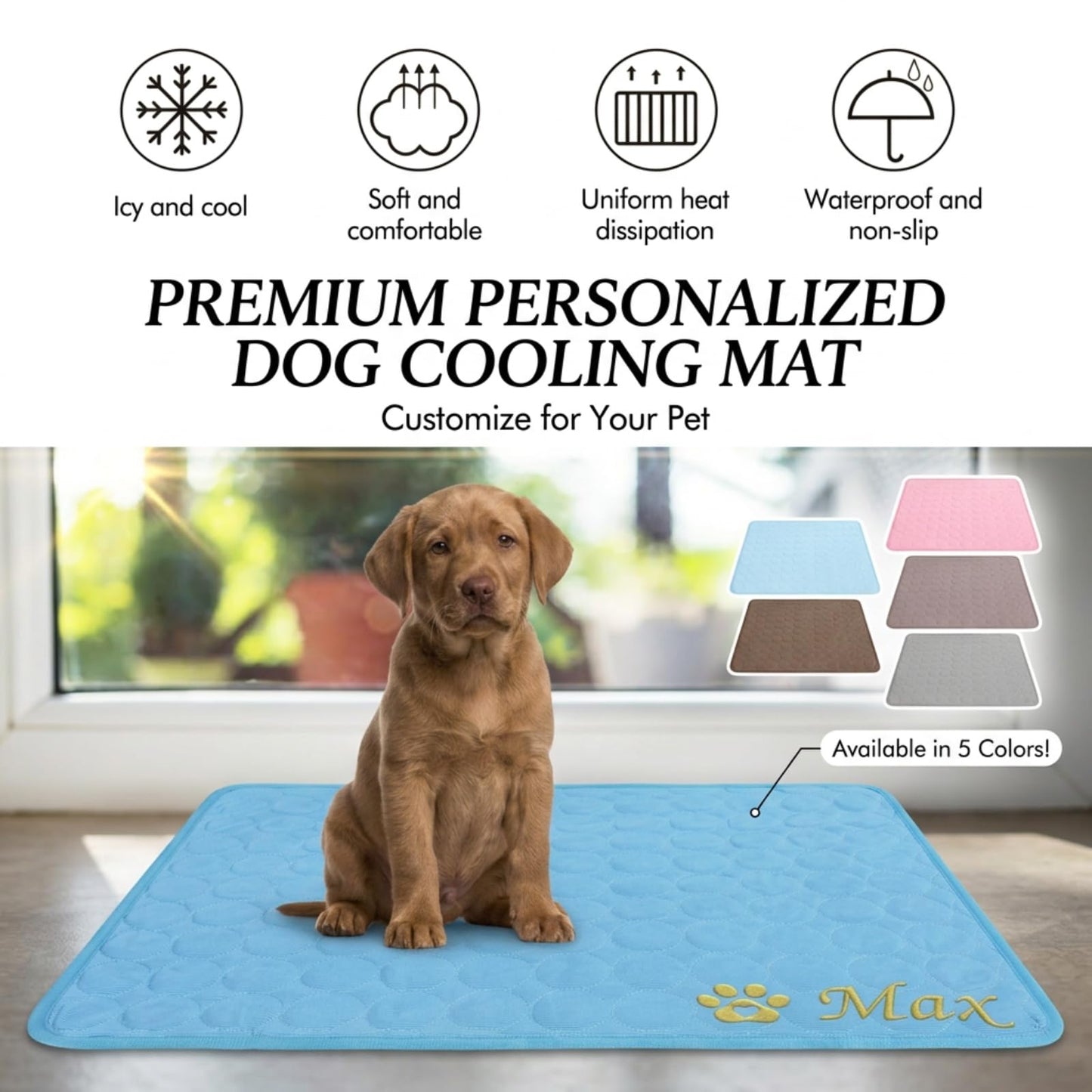 Personalized Dog Cooling Mat Custom Pet Ice Pad with Name & Photo, Washable Ice Silk Summer Cooling Blanket for Dogs Cats, Portable Self Cooling Bed Mat for Kennel Crate Sofa
