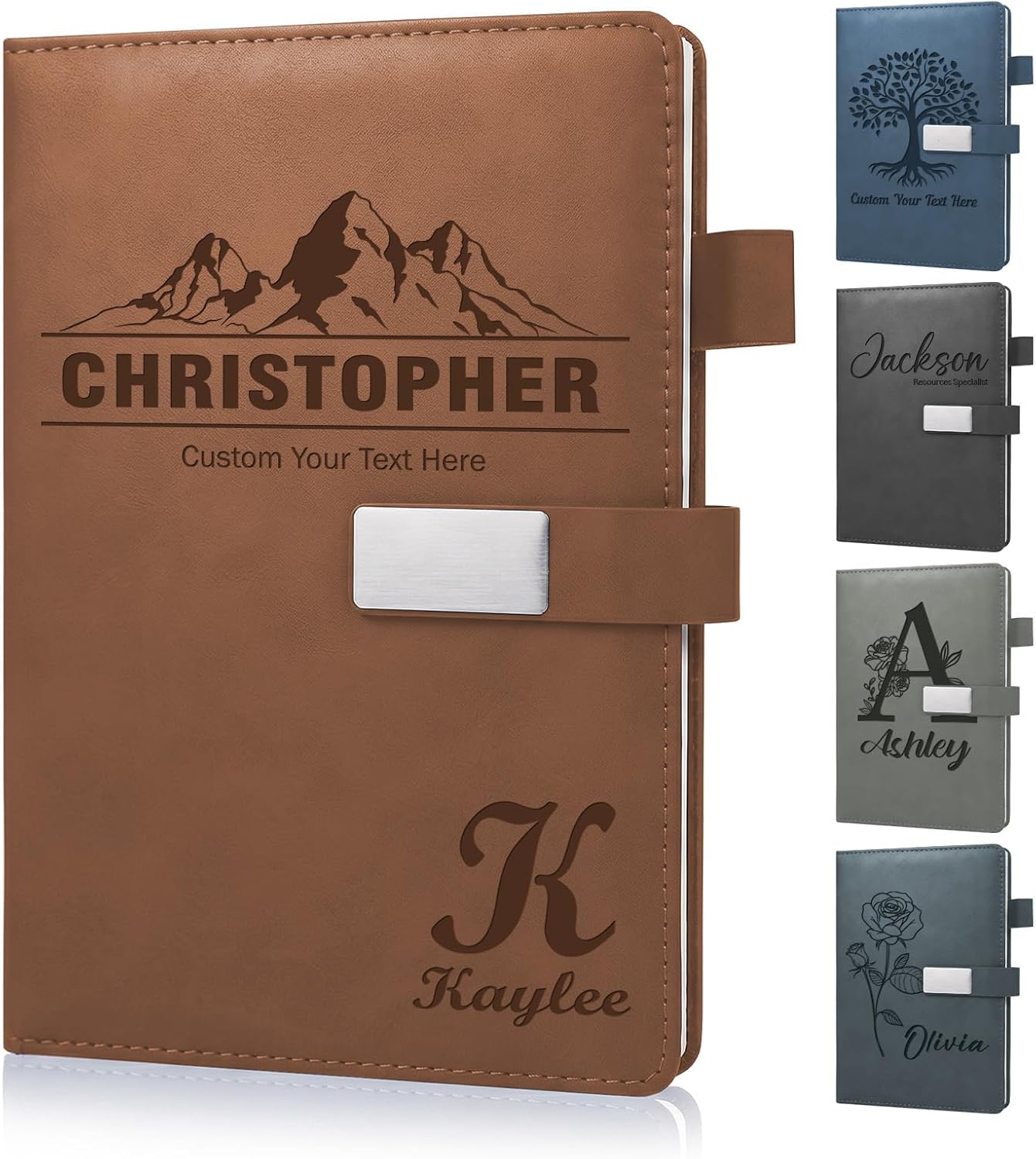 Personalized Leather Journal Notebook, Custom Engraved Hardcover Diary with Name, Thick Paper Lay-Flat Writing Notebooks for Men Women, Office Work and Business Gifts