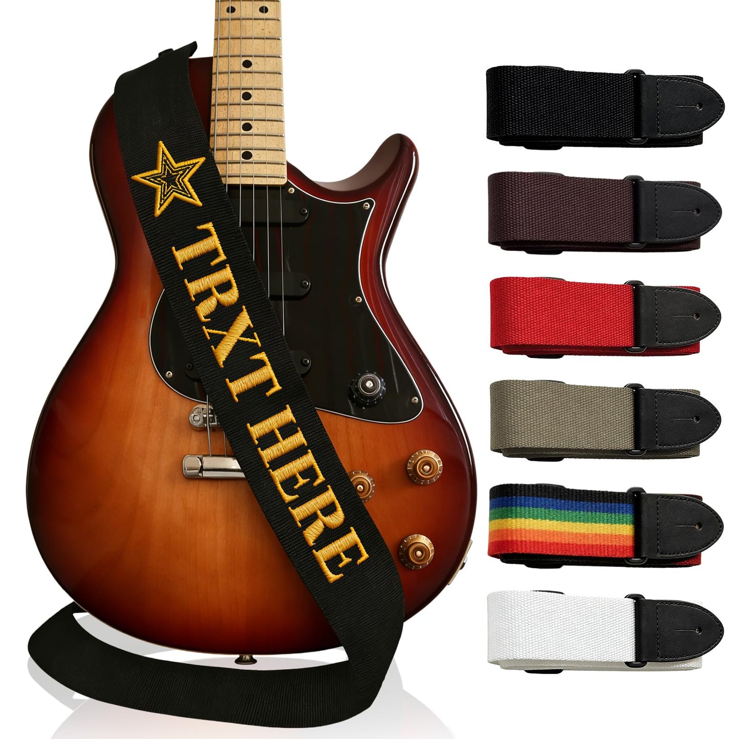 DBLXYAN Personalized Guitar Strap with Custom Name and Text Embroidered, Adjustable Durable Webbing for Acoustic, Electric and Bass Guitars, Unique Musician Gift