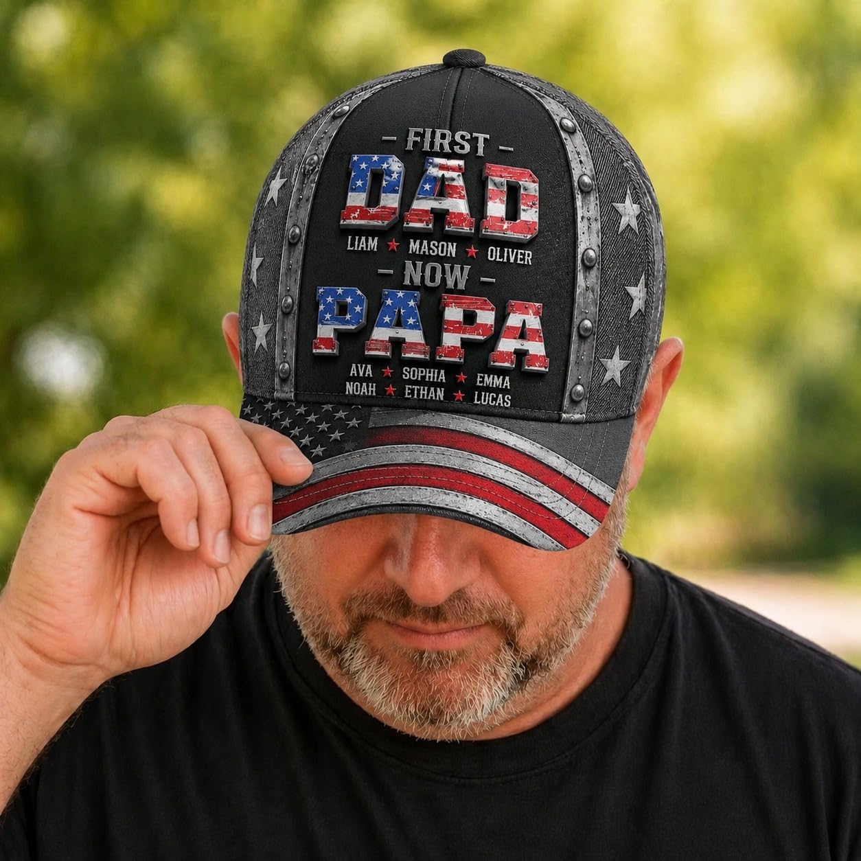 Personalized 3D Effect Dad Hat with Kids Names, Custom Classic Baseball Cap for Men, Unique Fathers Day Birthday Gifts for Daddy Grandpa Husband
