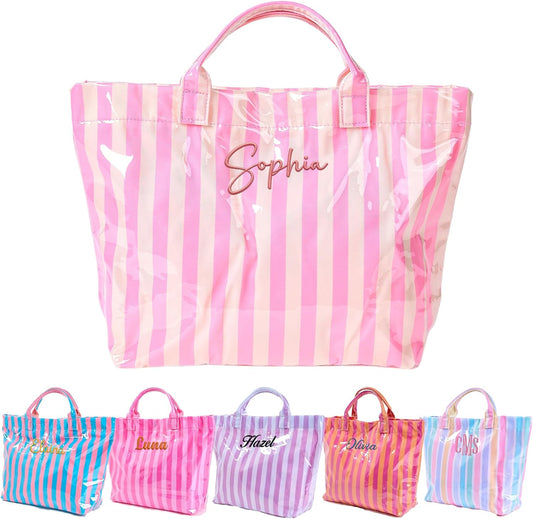 Personalized Beach Bag with Name, Custom Waterproof PVC Jelly Tote for Women, Embroidered Bridesmaid Pool Bag for Summer Vacation, Travel & Bachelorette Party Favors
