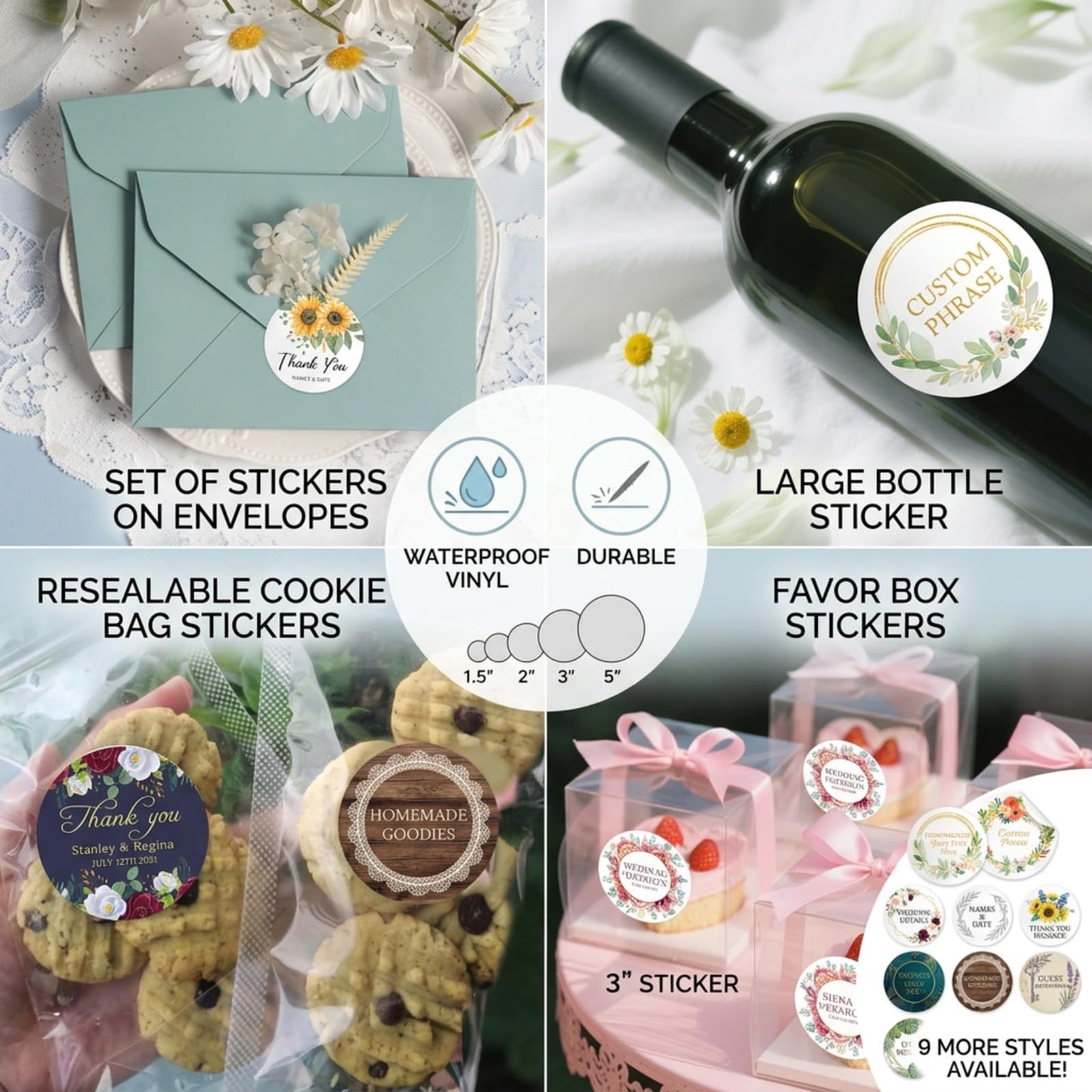 Custom Personalized Stickers for Wedding Favors & Business Logo, Waterproof Vinyl Labels for Hotel Welcome Bags, Birthday Party & Gift Boxes, Customized Sticker Labels 50-1000 Pack