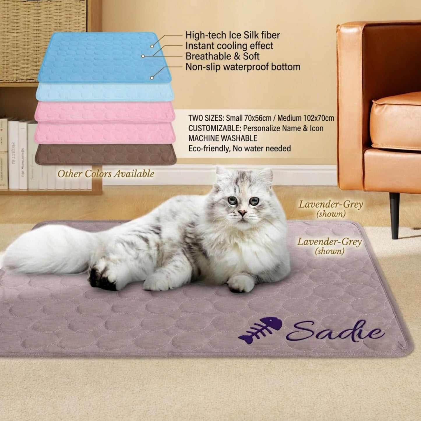 Personalized Dog Cooling Mat Custom Pet Ice Pad with Name & Photo, Washable Ice Silk Summer Cooling Blanket for Dogs Cats, Portable Self Cooling Bed Mat for Kennel Crate Sofa
