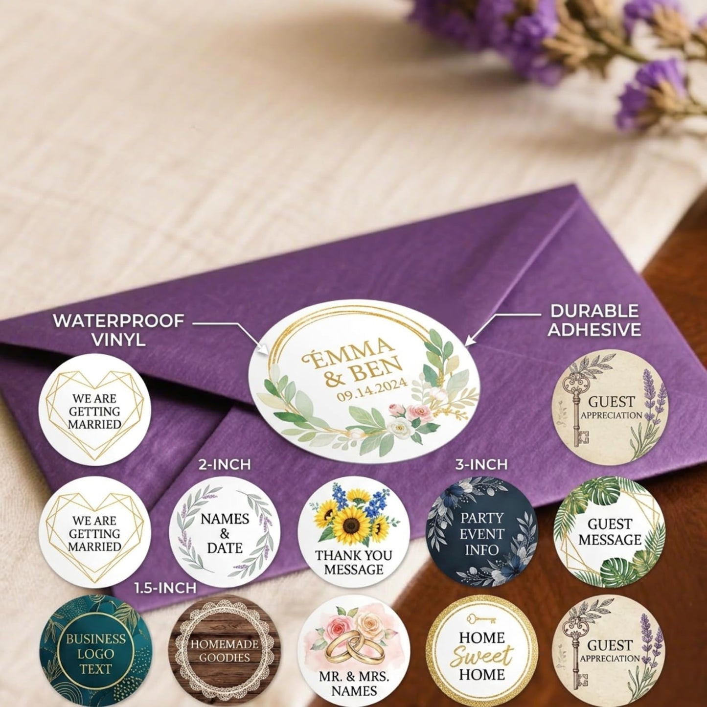 Custom Personalized Stickers for Wedding Favors & Business Logo, Waterproof Vinyl Labels for Hotel Welcome Bags, Birthday Party & Gift Boxes, Customized Sticker Labels 50-1000 Pack