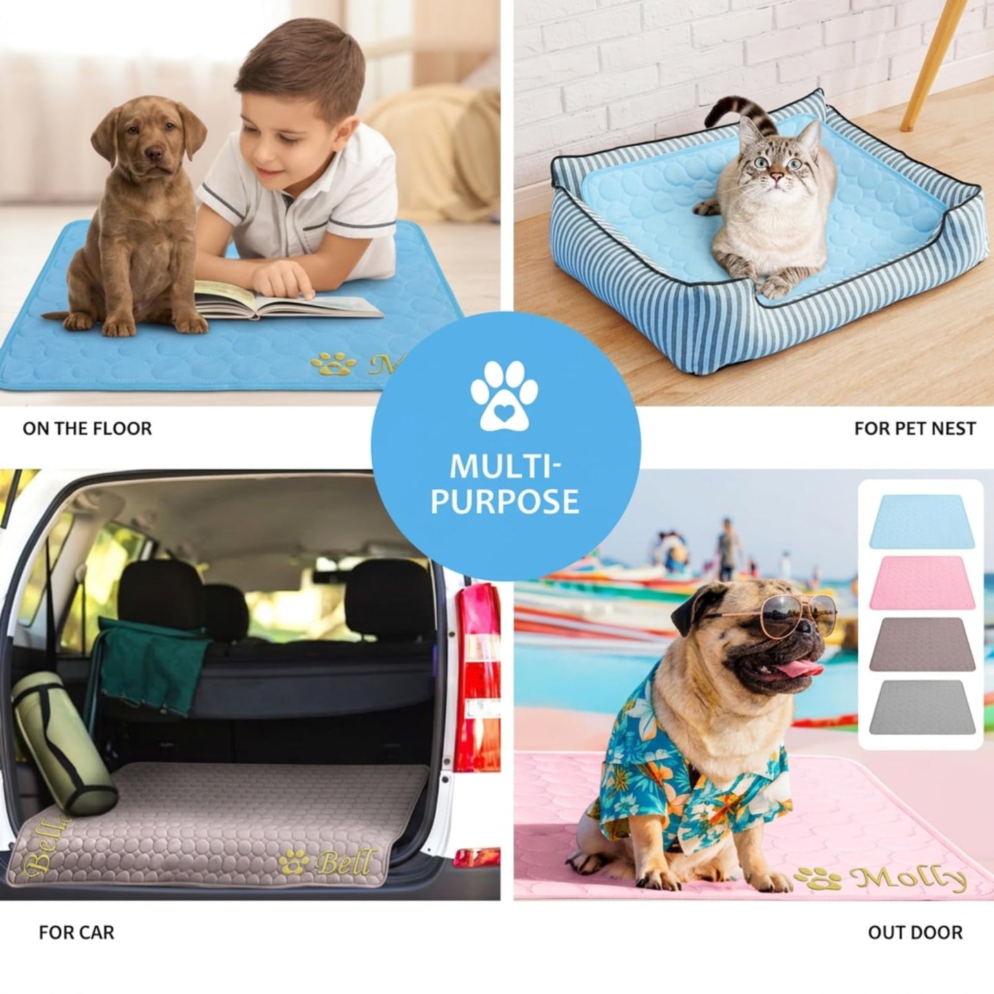 Personalized Dog Cooling Mat Custom Pet Ice Pad with Name & Photo, Washable Ice Silk Summer Cooling Blanket for Dogs Cats, Portable Self Cooling Bed Mat for Kennel Crate Sofa