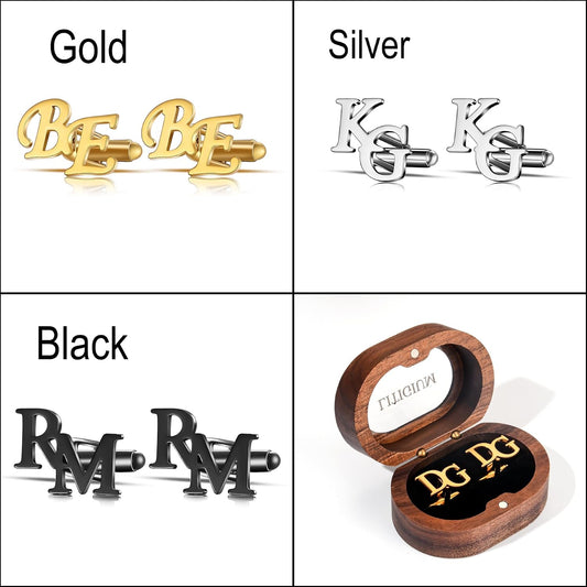 Custom Initial Cufflinks for Men, Personalized Engraved Monogram Cuff Links, Wedding Groomsmen Proposal Gifts, Formal Business Suit Accessories for Groom Husband Dad