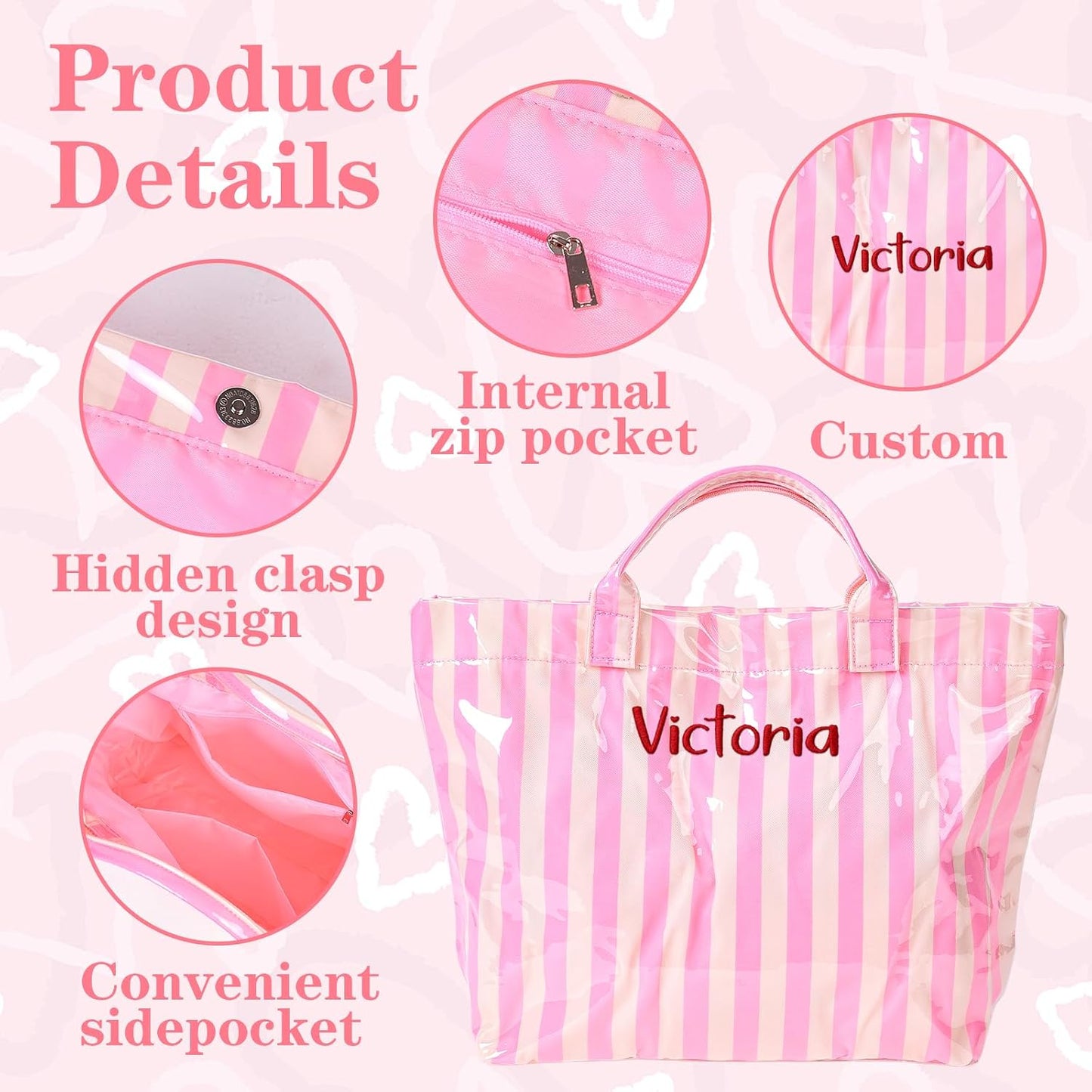 Personalized Beach Bag with Name, Custom Waterproof PVC Jelly Tote for Women, Embroidered Bridesmaid Pool Bag for Summer Vacation, Travel & Bachelorette Party Favors