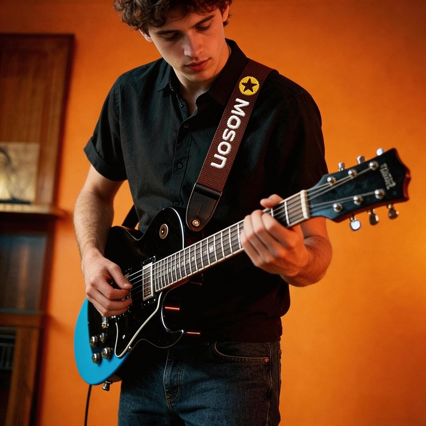 DBLXYAN Personalized Guitar Strap with Custom Name and Text Embroidered, Adjustable Durable Webbing for Acoustic, Electric and Bass Guitars, Unique Musician Gift