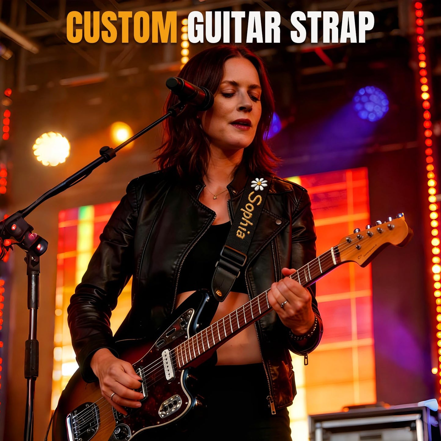 DBLXYAN Personalized Guitar Strap with Custom Name and Text Embroidered, Adjustable Durable Webbing for Acoustic, Electric and Bass Guitars, Unique Musician Gift