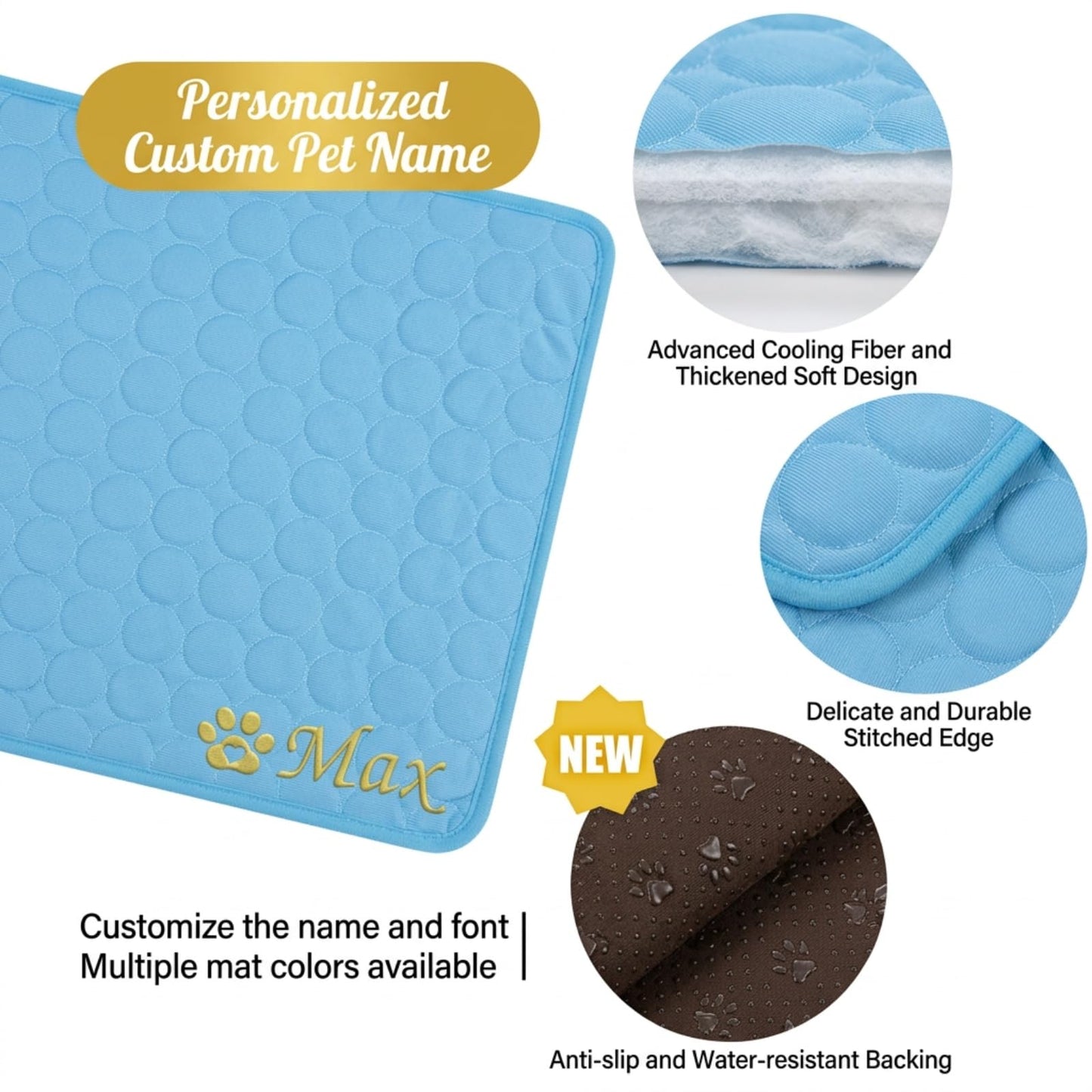 Personalized Dog Cooling Mat Custom Pet Ice Pad with Name & Photo, Washable Ice Silk Summer Cooling Blanket for Dogs Cats, Portable Self Cooling Bed Mat for Kennel Crate Sofa