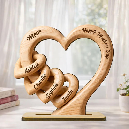 Personalized Heart Wooden Plaque Custom Mother's Day Sign with Kids Names Customized Wood Decorations Heartfelt Birthday Gifts for Mom Grandma Wife
