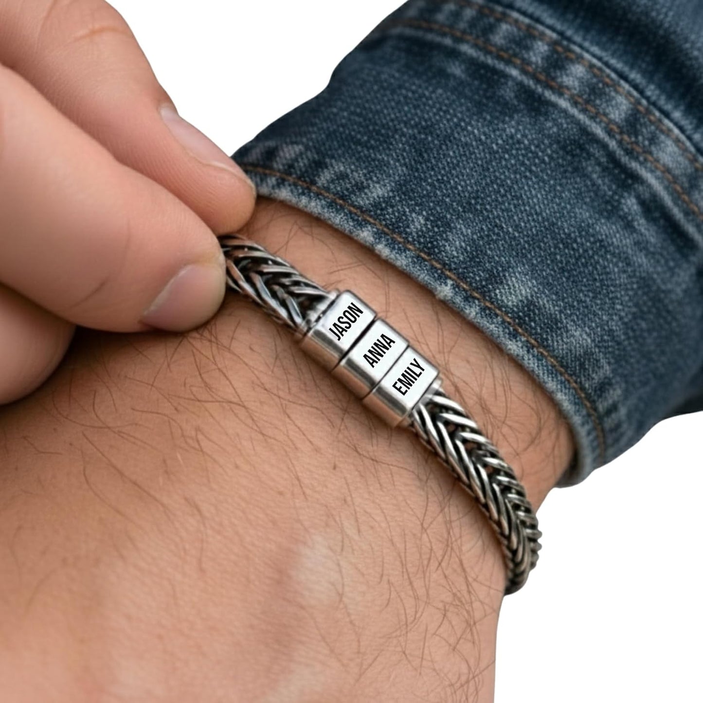 Personalized Stainless Steel Bracelet for Men - Custom Engraved Braided Wristband, Meaningful Jewelry Gift for Husband, Dad, Boyfriend on Anniversary or Birthday