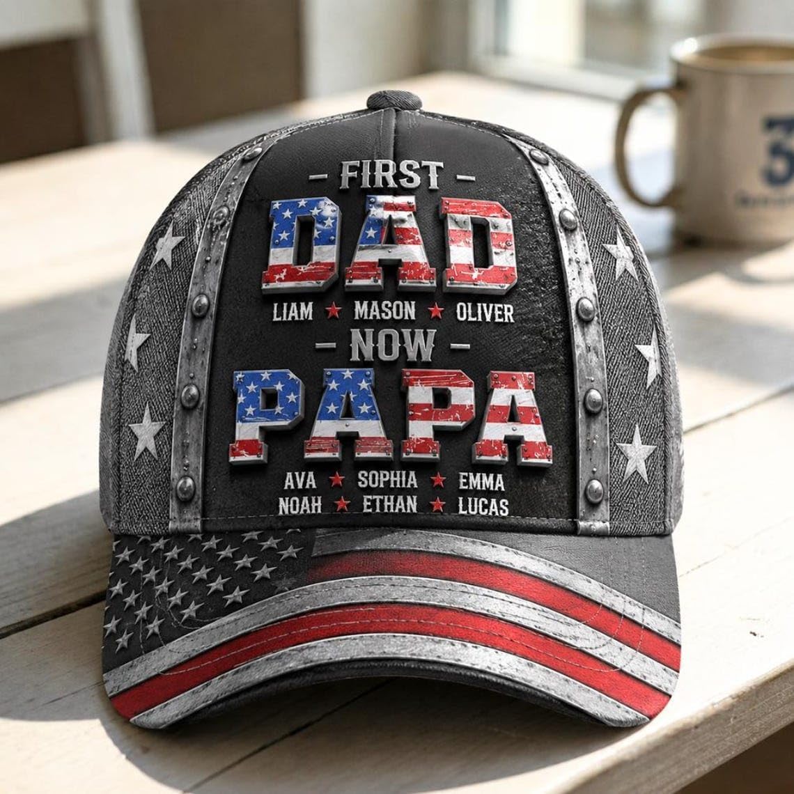 Personalized 3D Effect Dad Hat with Kids Names, Custom Classic Baseball Cap for Men, Unique Fathers Day Birthday Gifts for Daddy Grandpa Husband