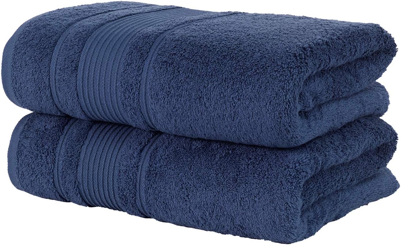 Personalized Bath Towels Set of 2, Custom Embroidered Monogrammed Name Towel, 100% Cotton Highly Absorbent for Bathroom Spa Gym Pool, Customized Housewarming Wedding Gift, 27x54 Inches (Navy Blue)