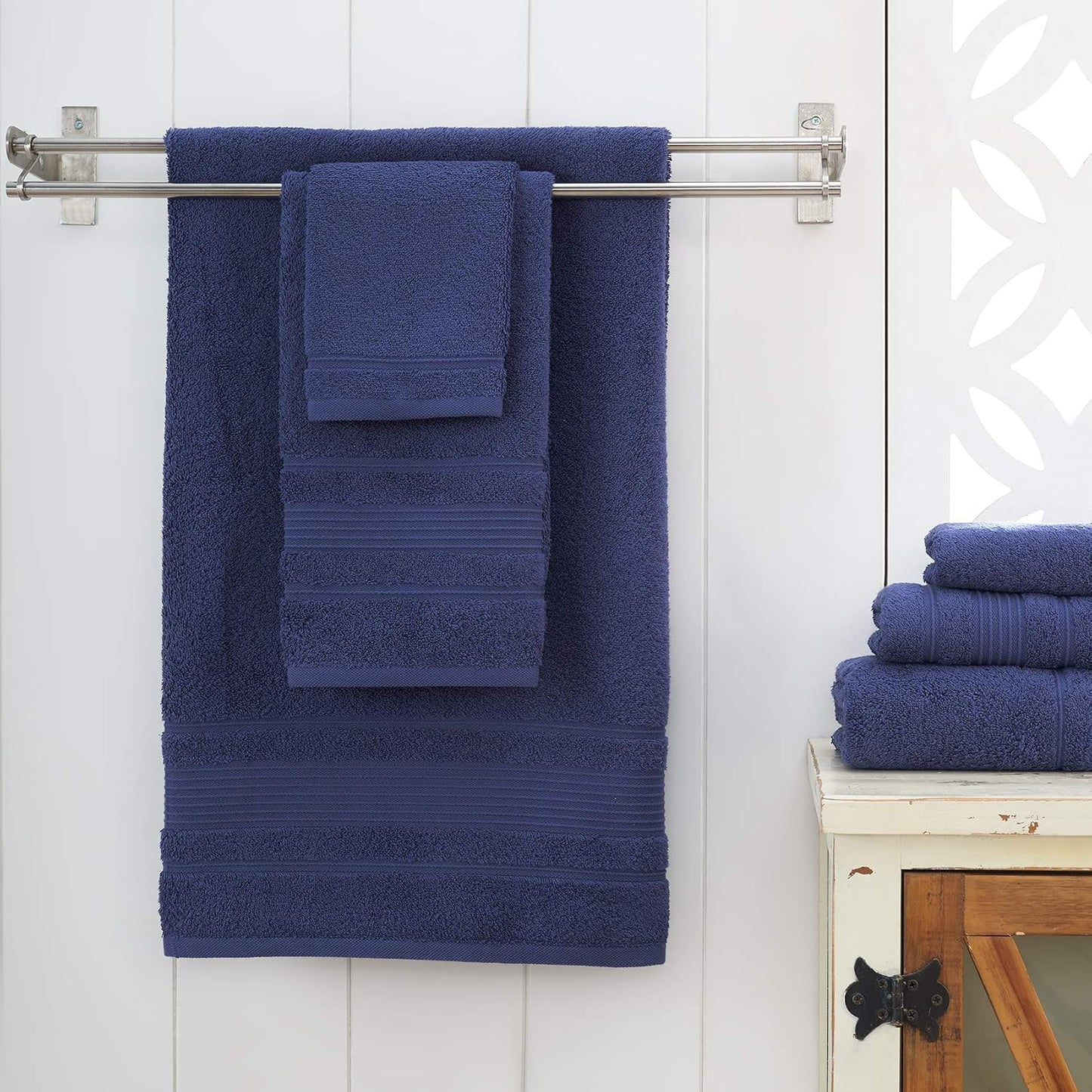Personalized Bath Towels Set of 2, Custom Embroidered Monogrammed Name Towel, 100% Cotton Highly Absorbent for Bathroom Spa Gym Pool, Customized Housewarming Wedding Gift, 27x54 Inches (Navy Blue)