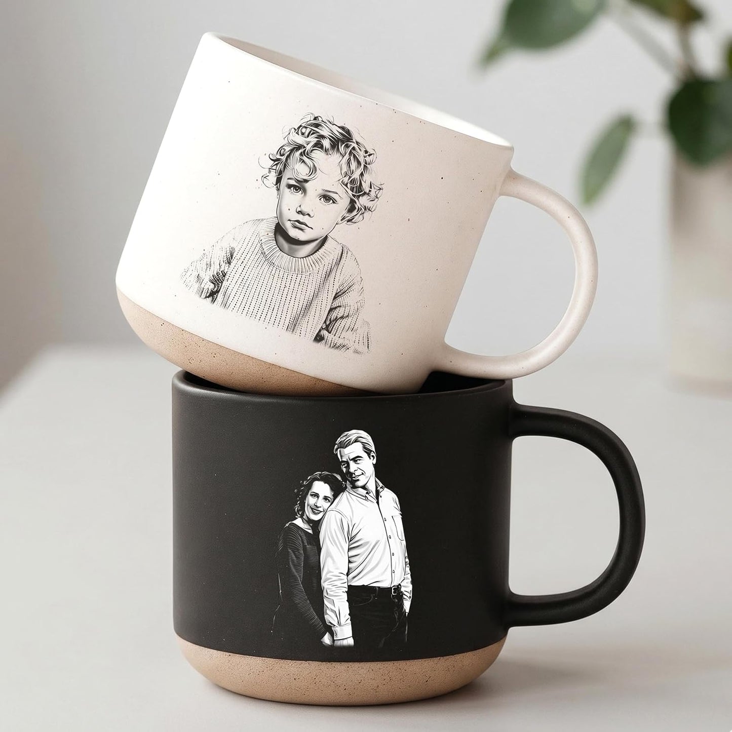 Personalized Photo Pottery Mug Custom Picture Coffee Cup Grandpa from Daughter Son Rustic Customized Drinkware for Fathers Day Birthday