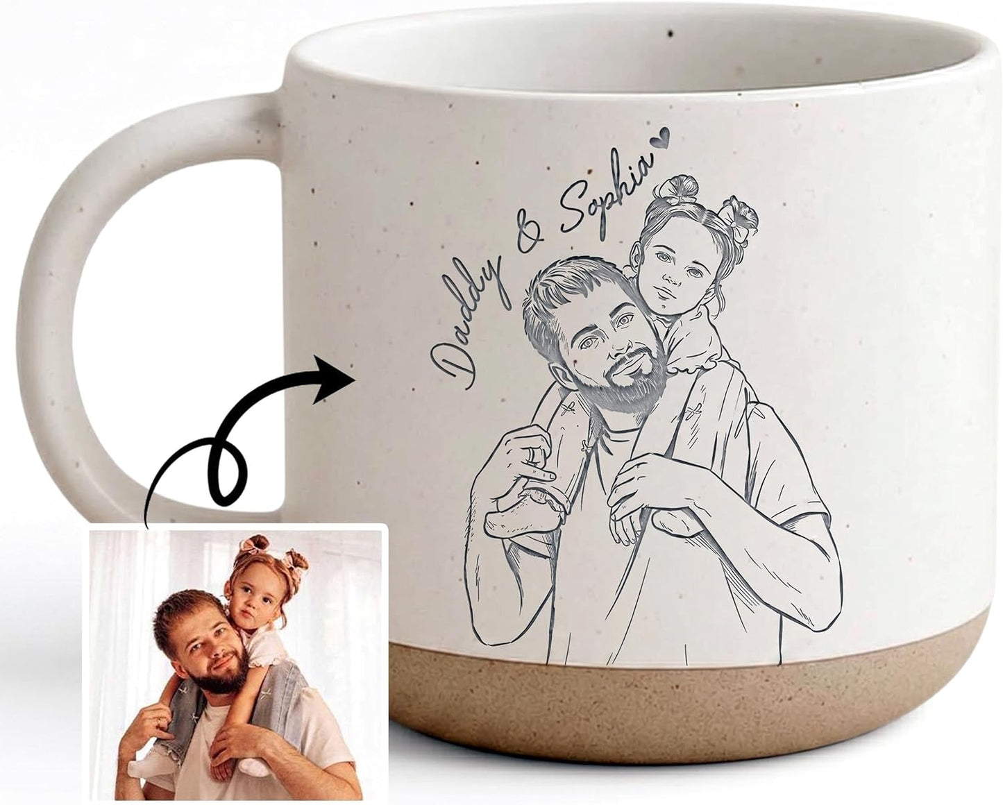 Personalized Photo Pottery Mug Custom Picture Coffee Cup Grandpa from Daughter Son Rustic Customized Drinkware for Fathers Day Birthday