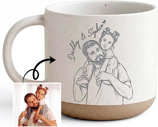 Personalized Photo Pottery Mug Custom Picture Coffee Cup Grandpa from Daughter Son Rustic Customized Drinkware for Fathers Day Birthday