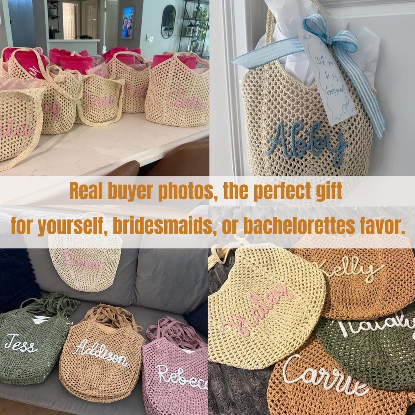 Personalized Crochet Beach Bag for Women, Custom Name Woven Tote with Hollow Mesh Design, Lightweight Summer Vacation Handbag for Pool and Travel