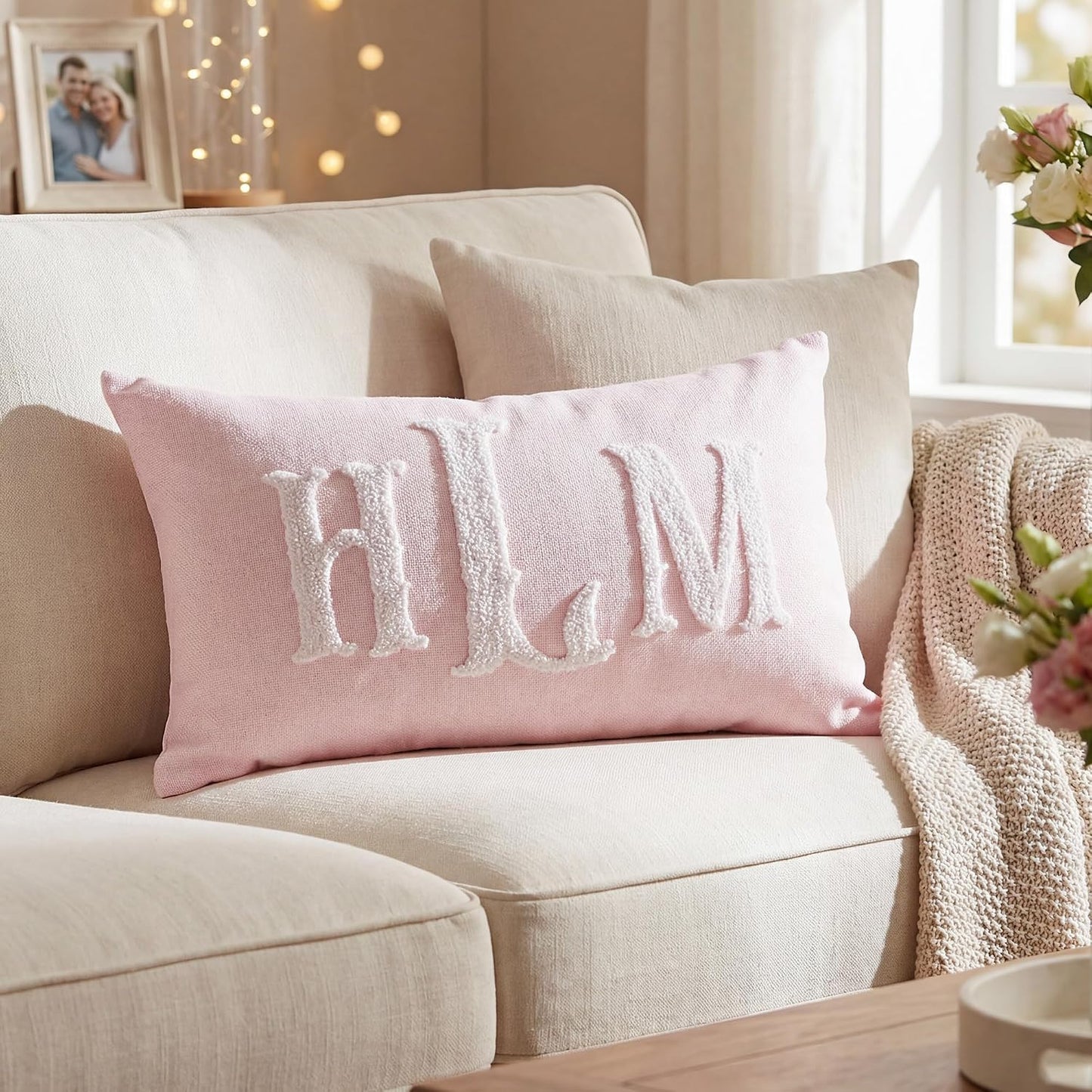 Custom Embroidered Monogram Pillow Personalized Couples Name Throw Pillow Case Customized Decorative Cushion Cover for Bed Couch Accent Wedding Anniversary Valentines Day Gifts for Him Her