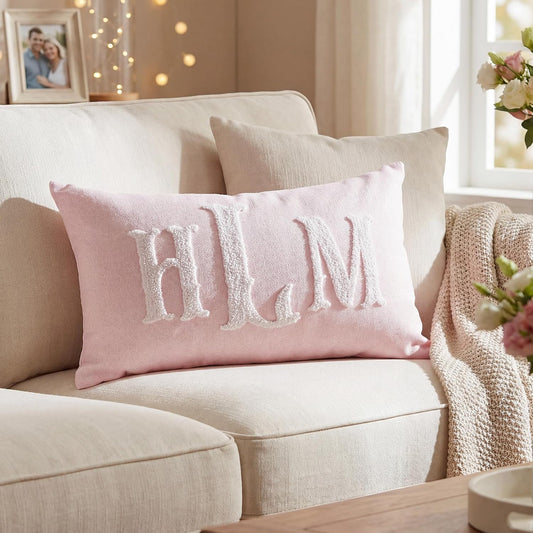 Custom Embroidered Monogram Pillow Personalized Couples Name Throw Pillow Case Customized Decorative Cushion Cover for Bed Couch Accent Wedding Anniversary Valentines Day Gifts for Him Her