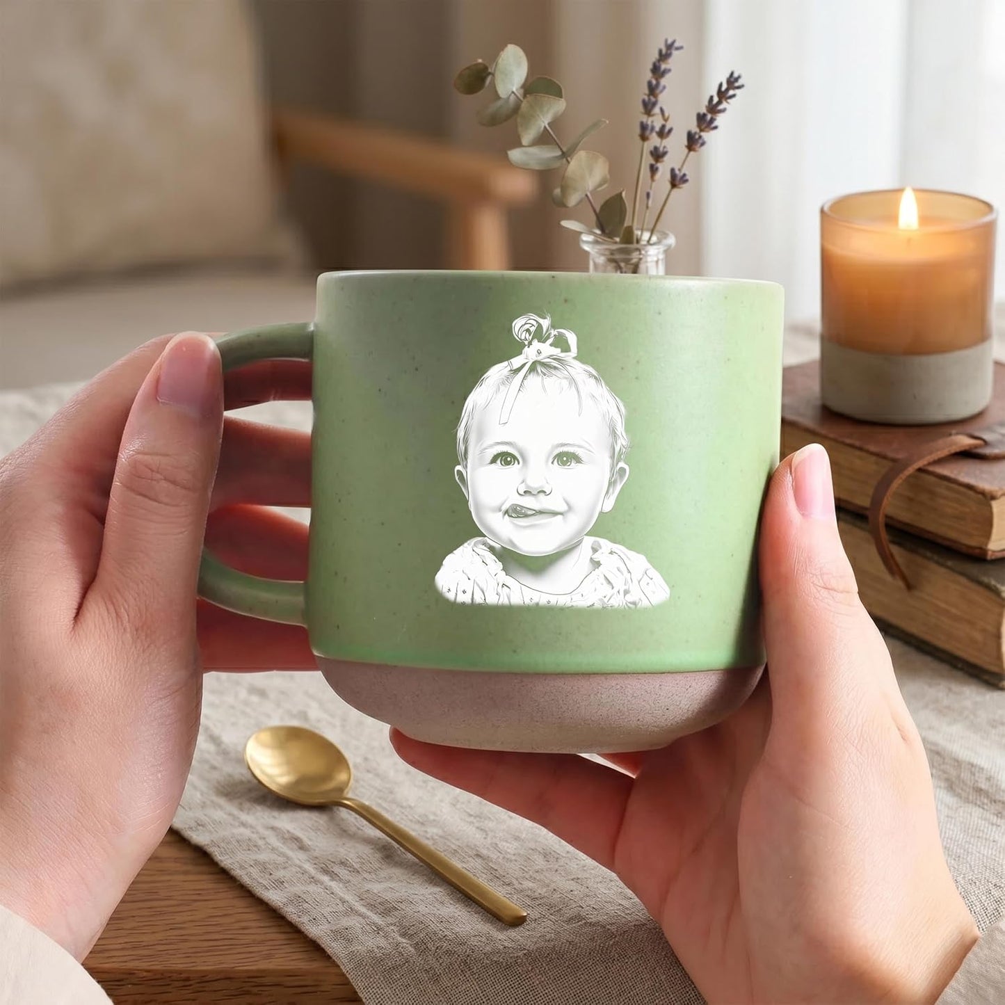 Personalized Photo Pottery Mug Custom Picture Coffee Cup Grandpa from Daughter Son Rustic Customized Drinkware for Fathers Day Birthday