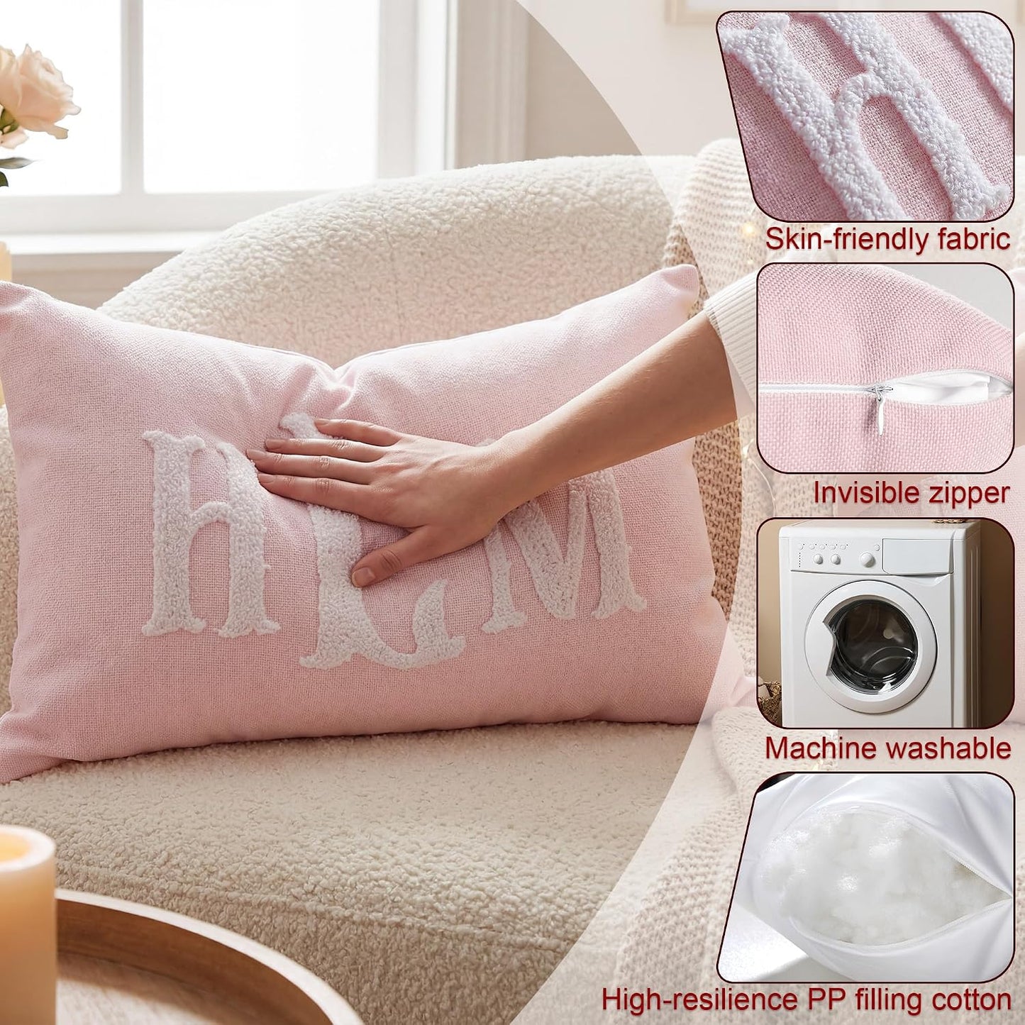 Custom Embroidered Monogram Pillow Personalized Couples Name Throw Pillow Case Customized Decorative Cushion Cover for Bed Couch Accent Wedding Anniversary Valentines Day Gifts for Him Her