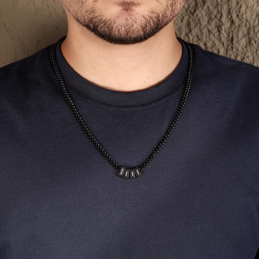 Custom Name Necklace for Men Personalized Engraved Bead Chain Mens Jewelry Stainless Steel Customized Family Names Necklaces Birthday Husband Dad Son