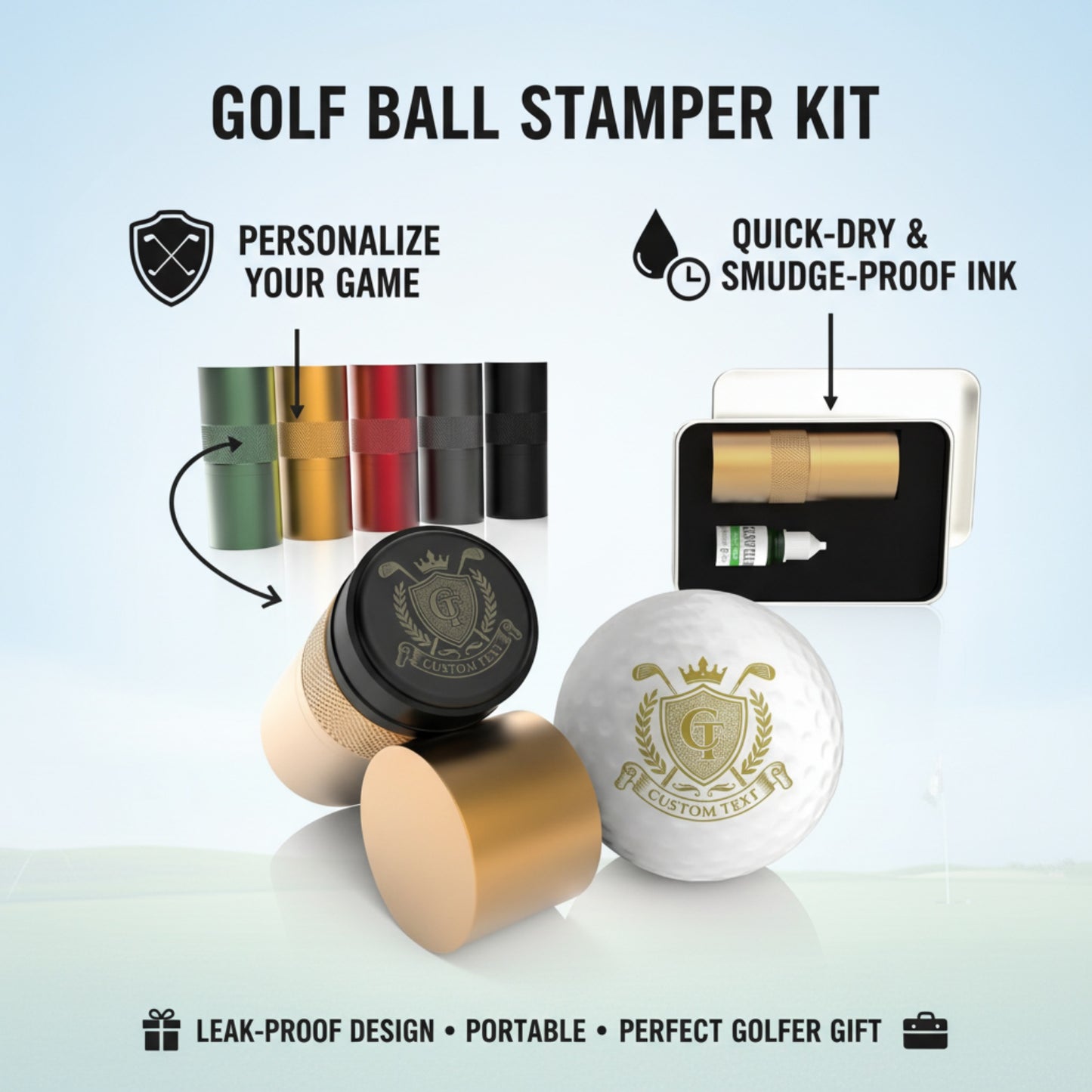 Personalized Golf Ball Stamp Custom Marker with Logo Quick Dry Smudge-Proof Ink Golf Accessories Gifts for Men Golfers