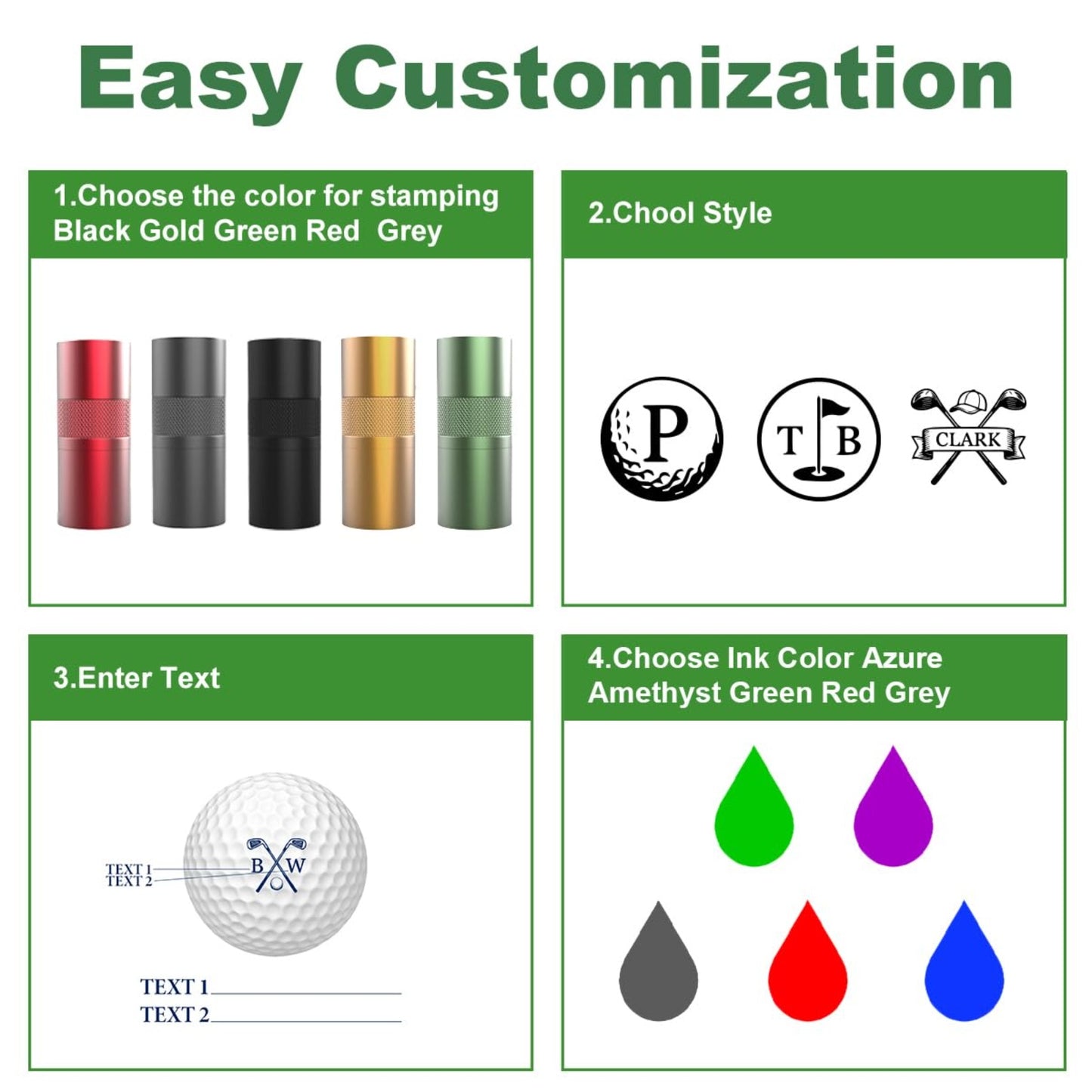 Personalized Golf Ball Stamp Custom Marker with Logo Quick Dry Smudge-Proof Ink Golf Accessories Gifts for Men Golfers